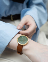 DUSTY OLIVE BROWN 34MM + 深藍色皮帶組合